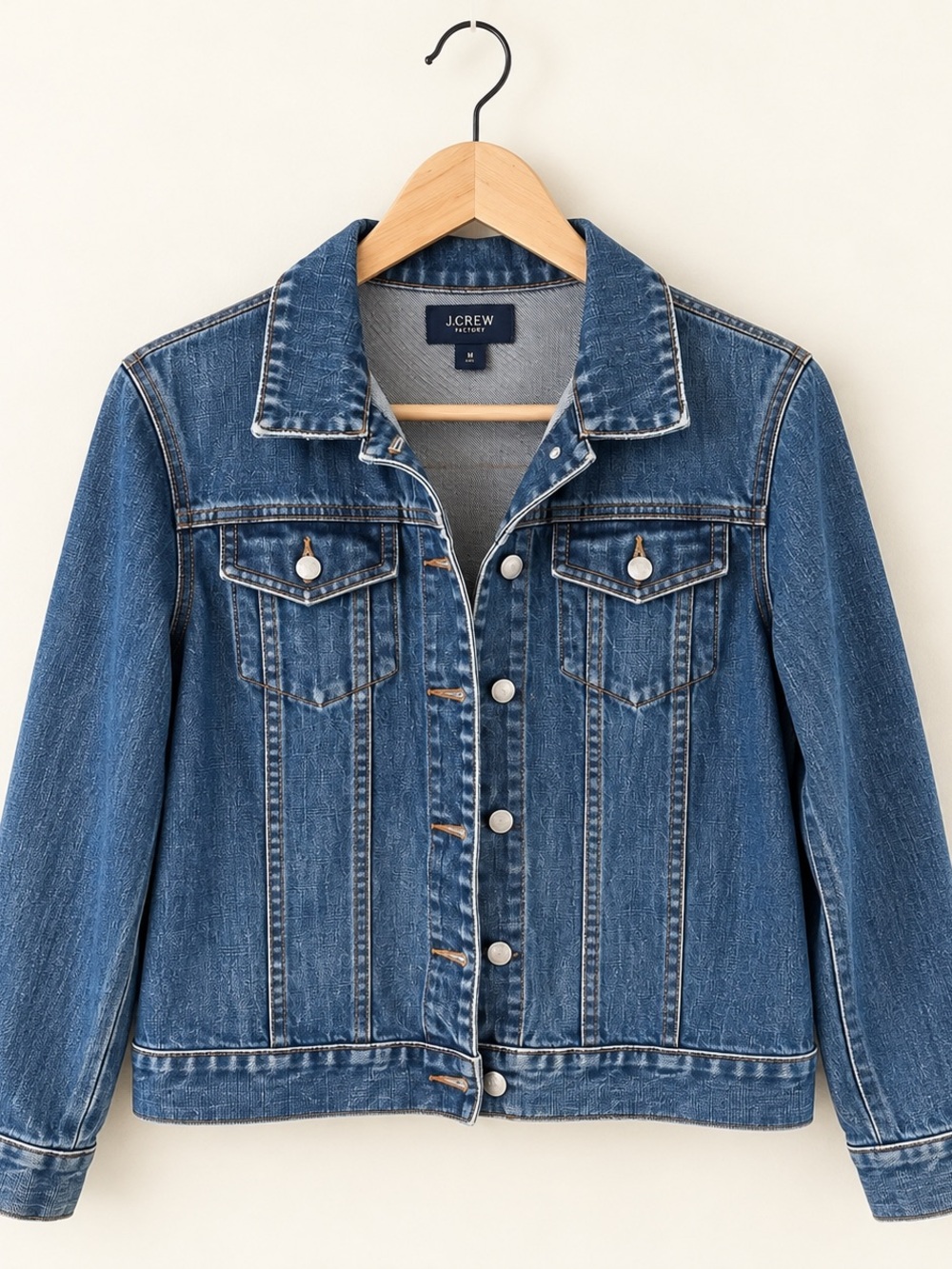 J.Crew Factory Denim Trucker Jacket Medium Wash 100% Cotton M